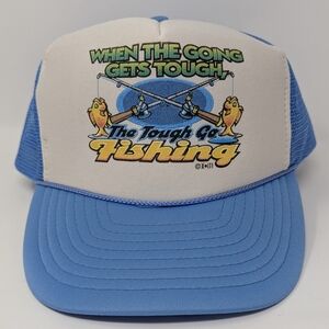 Nissun Vintage Blue and White Fishing Trucker Hat